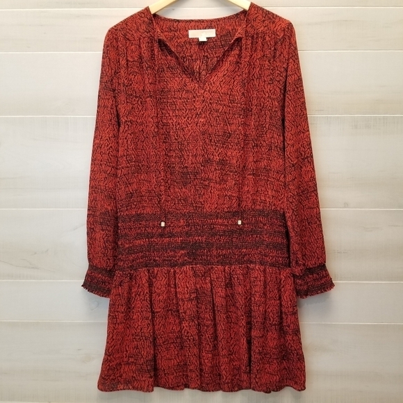 {M} Michael Kors Sunari Graphic Print Smock Dress Elastic Waist - Picture 2 of 10